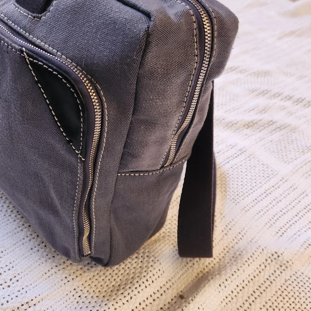 COLE HAAN PADDED SLEEVE LAPTOP BRIEFCASE CANVAS LEATHER GRAY FITS 14